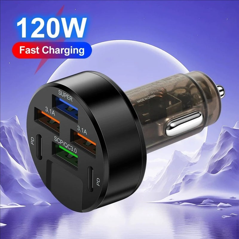Bluejw USB C Car Charger, 5 Port (4 USB A & 1 USB C) PD 30W QC 3.0 Fast Charging Automobile Adapter for iPhone, iPad Pro, Samsung, Android Phones & Tablets - Image 3